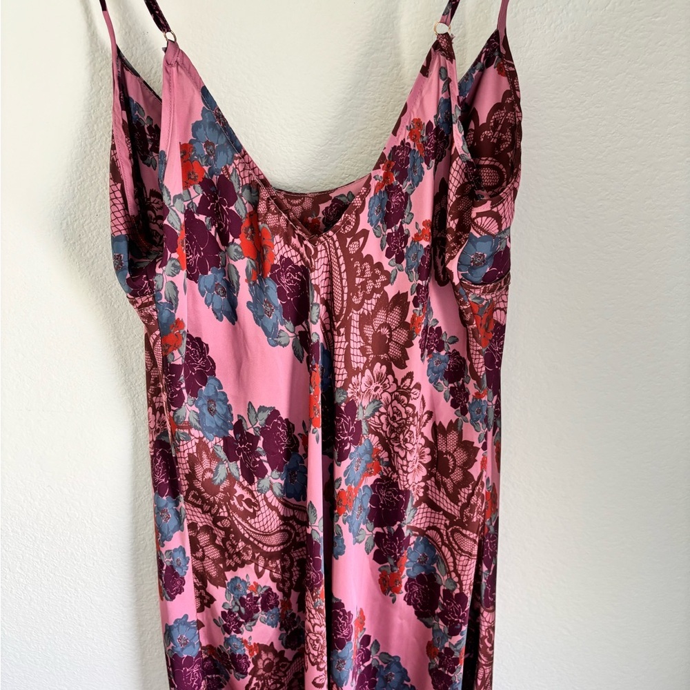 Intimately by Free People Pink Floral Lace Print Maxi Slip Dress| size m | boho - Picture 10 of 13
